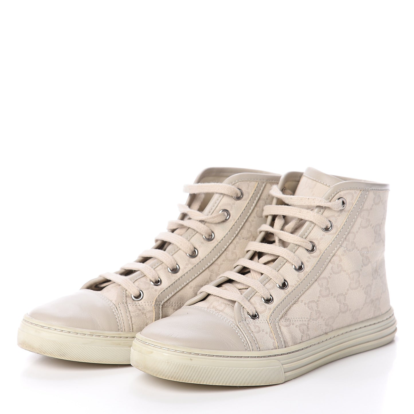 Washed Cotton GG Monogram Calfskin Womens High Top Sneakers 35.5 White Mystic White Great White