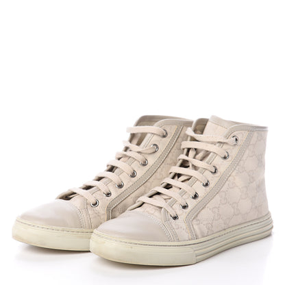 Gucci Washed Cotton GG Monogram Calfskin Womens High Top Sneakers 35.5 White Mystic White Great White 3 of 7