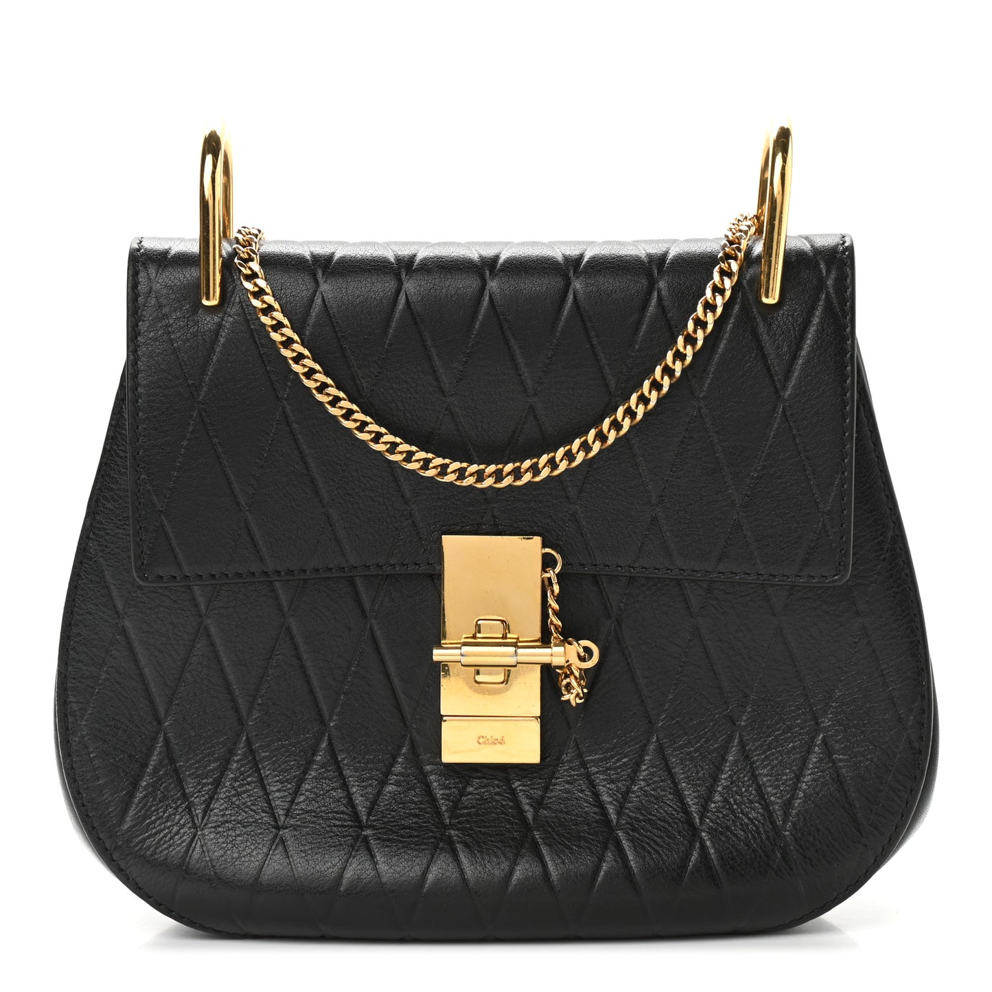 Calfskin Diamond Embossed Drew Shoulder Bag Black