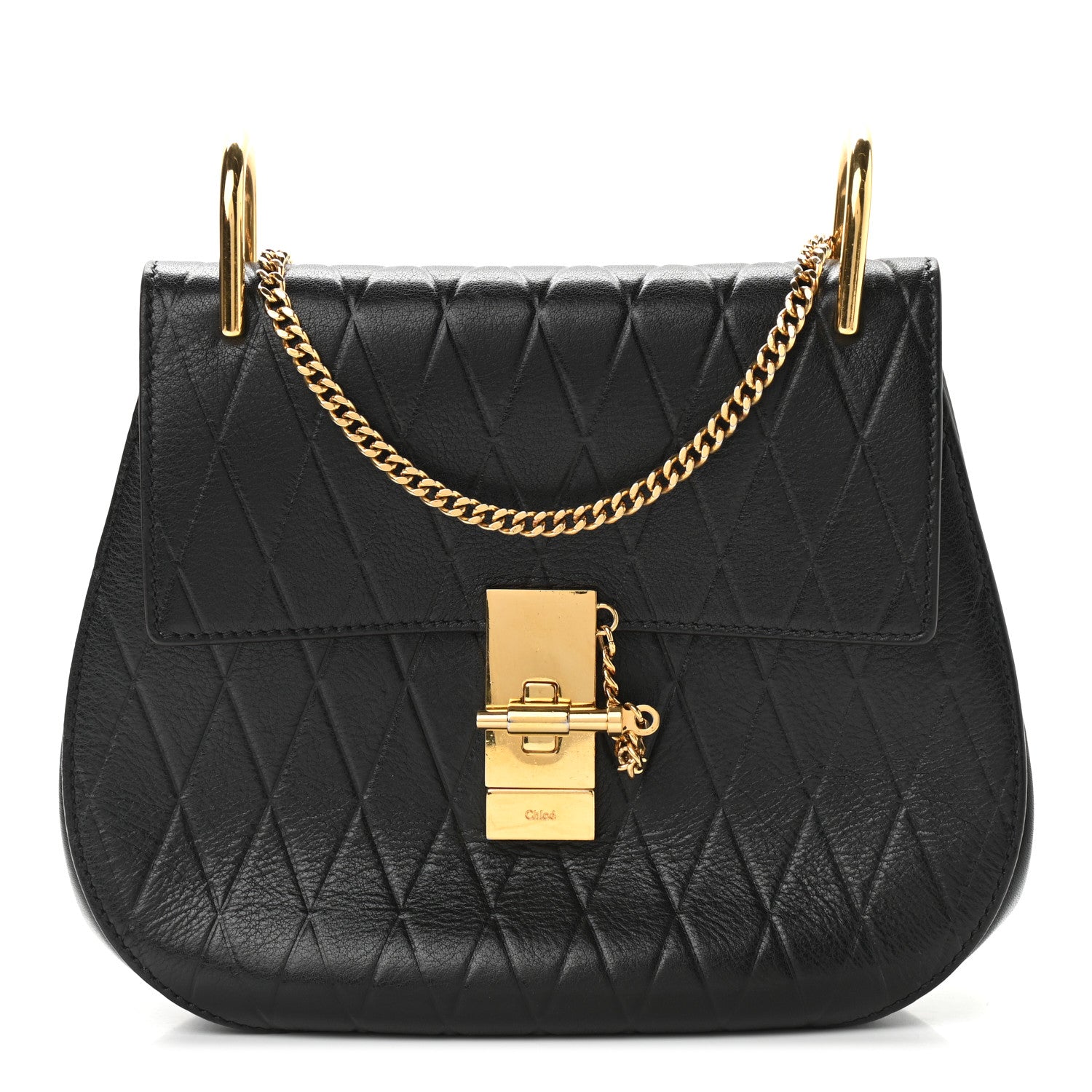 Chloe Calfskin Diamond Embossed Drew Shoulder Bag Black 1 of 10
