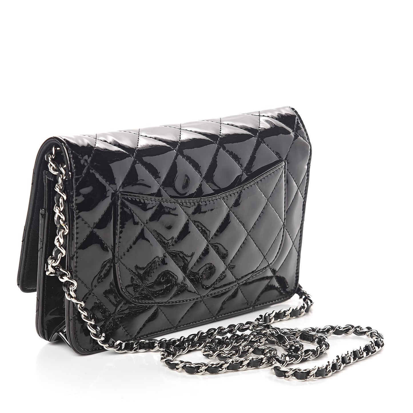 Patent Quilted Wallet On Chain WOC Black