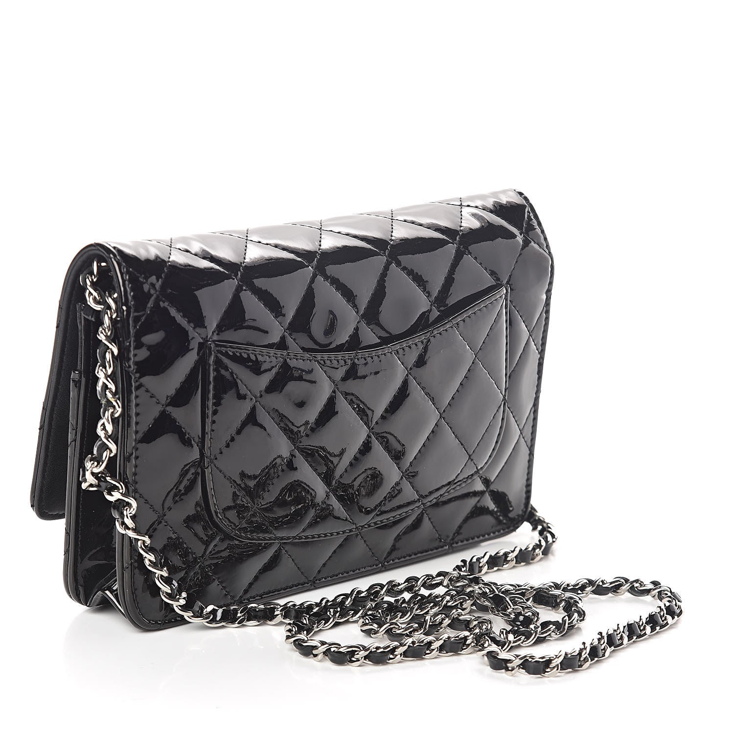 Chanel Patent Quilted Wallet On Chain WOC Black 3 of 10
