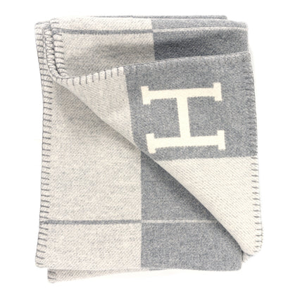 Hermes Wool Cashmere Avalon III Blanket Ecru Gris Clair 2 of 3