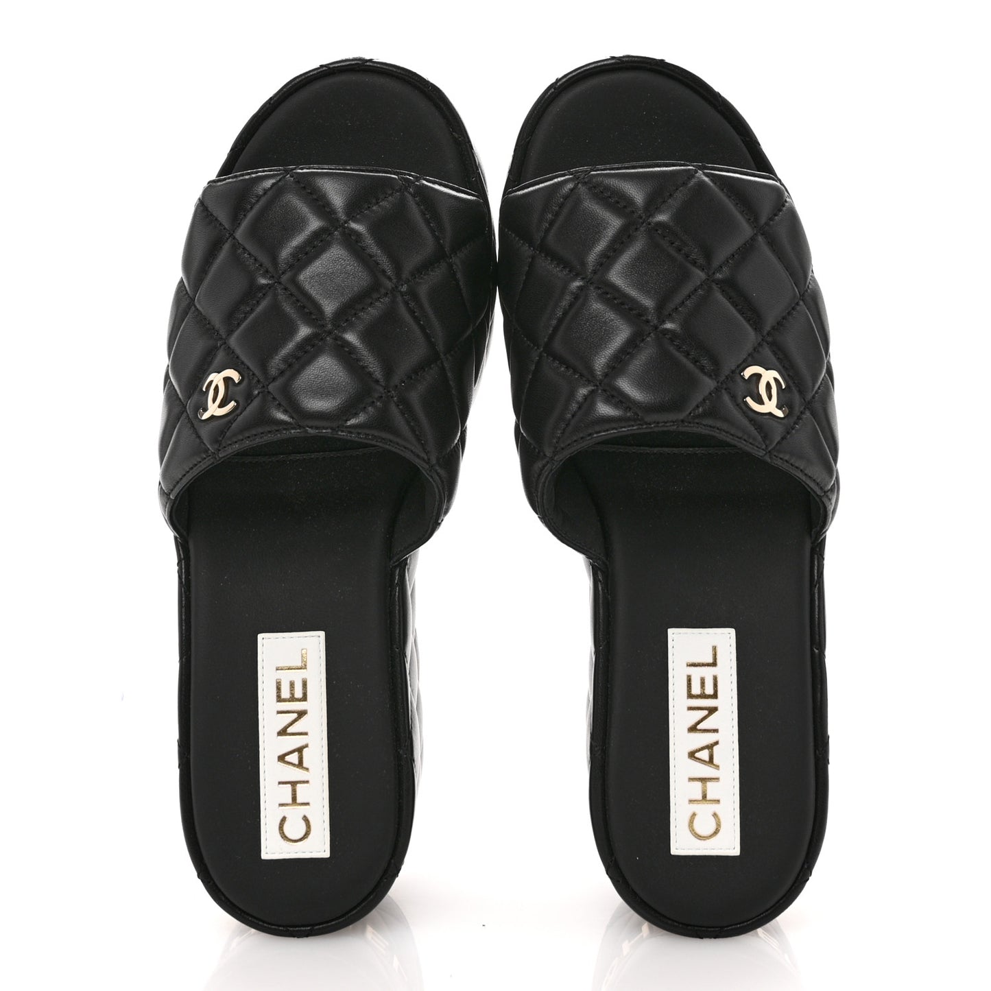 Lambskin Quilted CC Mules Wedge Sandals 39 Black