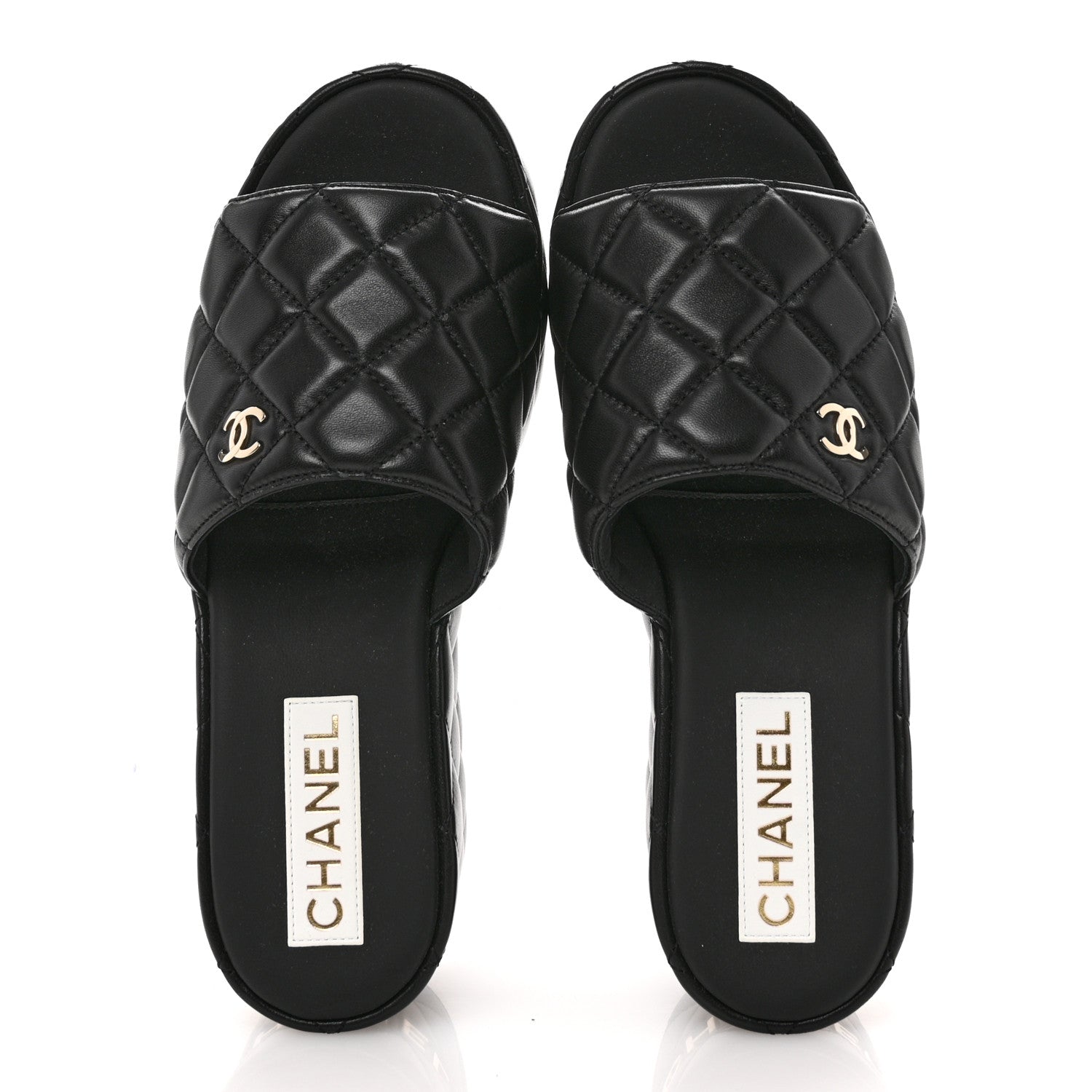 Chanel Lambskin Quilted CC Mules Wedge Sandals 39 Black 2 of 9
