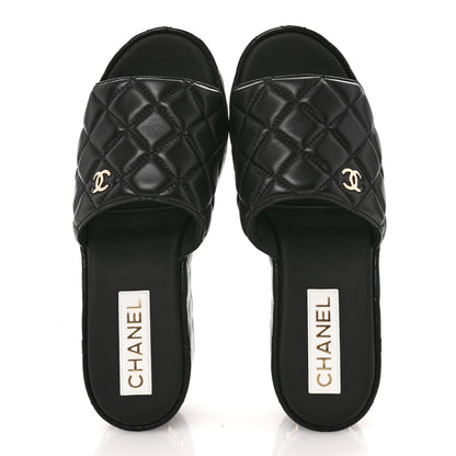 Chanel Lambskin Quilted CC Mules Wedge Sandals 39 Black 2 of 9