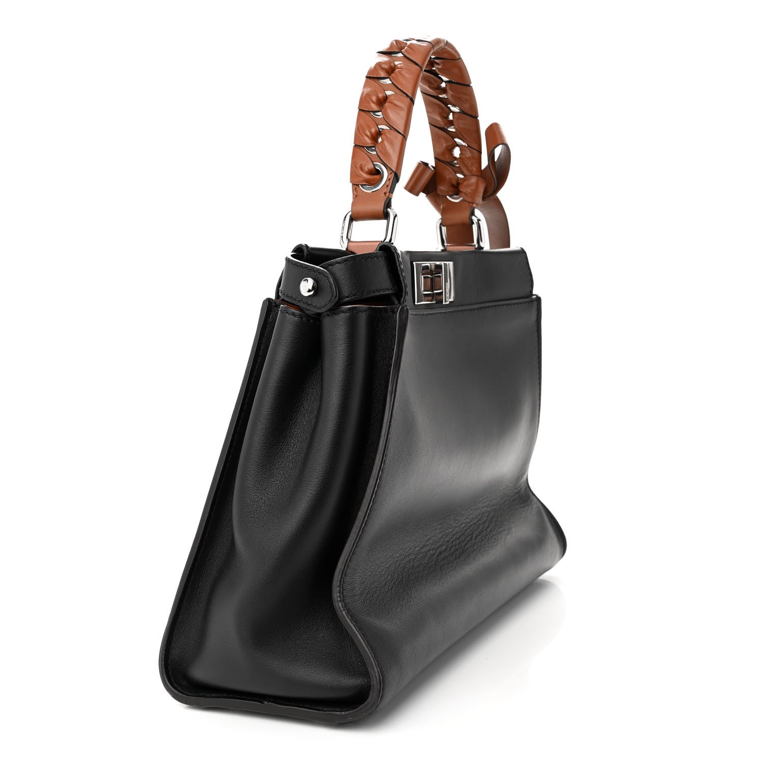 Fendi Vitello Seta Nappa Ribbon Medium Peekaboo Iconic Satchel Black Corteccia 3 of 13