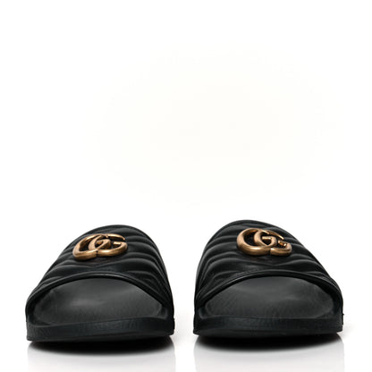 Gucci Nappa Matelasse Rubber Mens GG Marmont Slide Sandals 38 Black 2 of 7