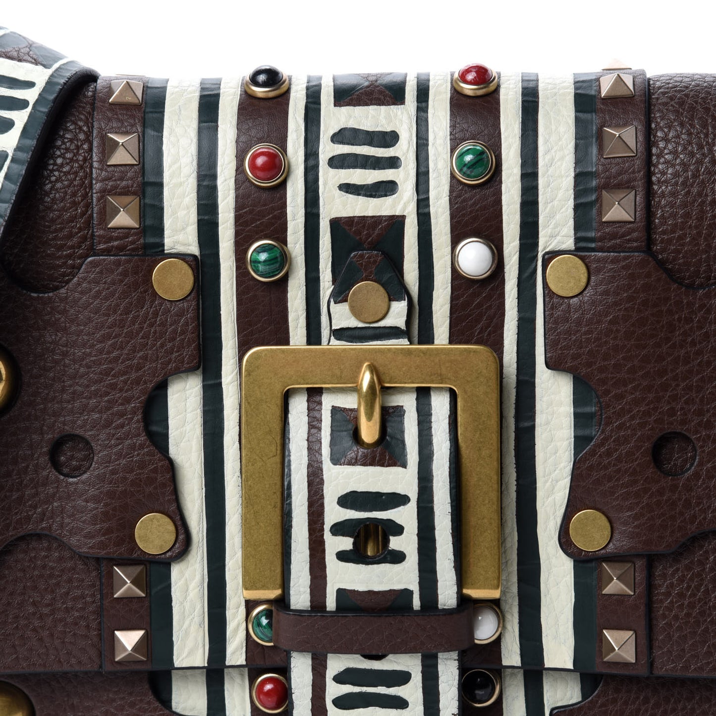 Calfskin Tribal Rockstud Shoulder Bag Rubin