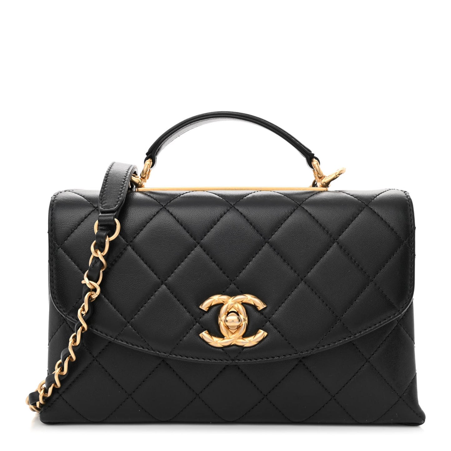 Lambskin Quilted Trendy Spirit Top Handle Flap Black