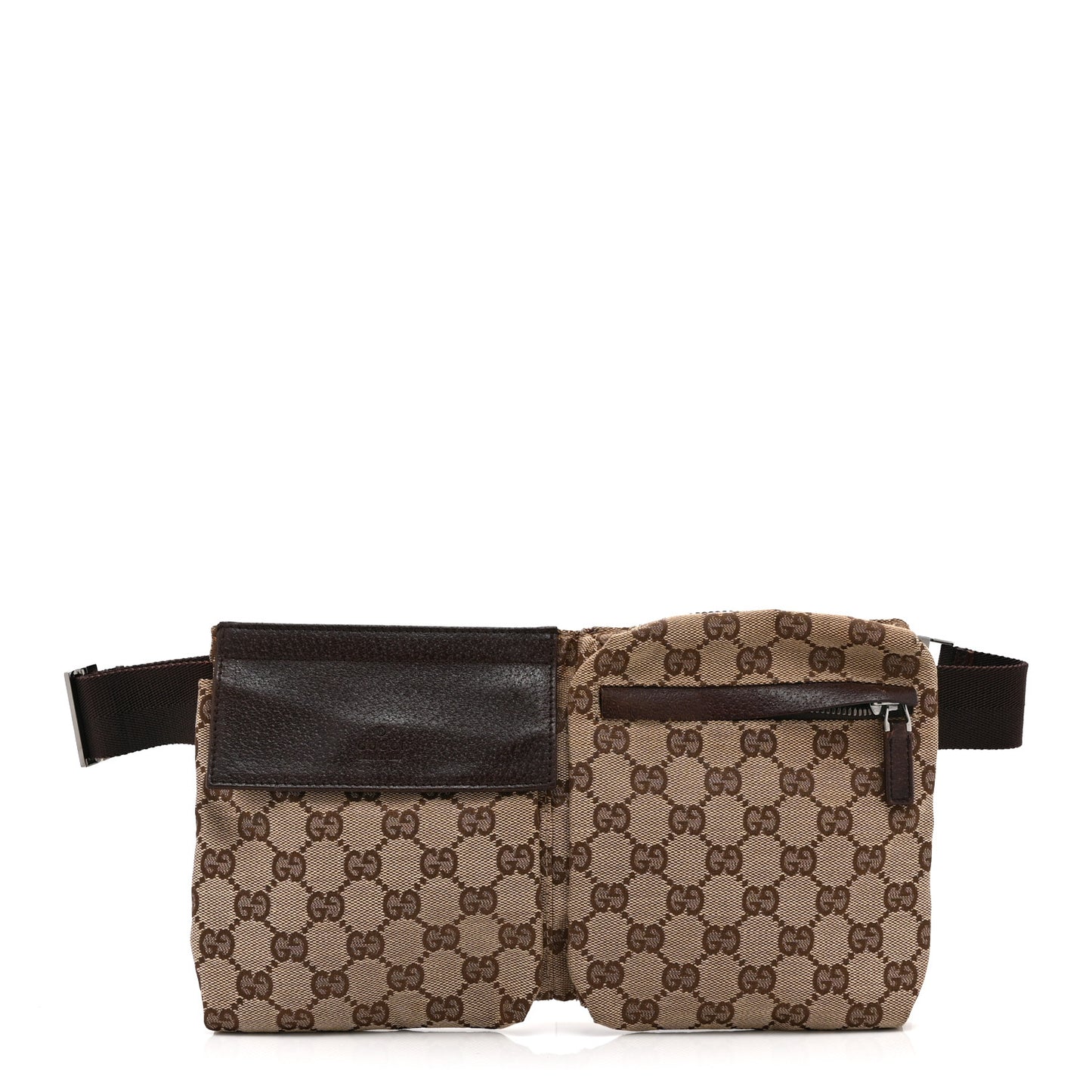 GG Monogram Double Pocket Belt Bag Dark Brown