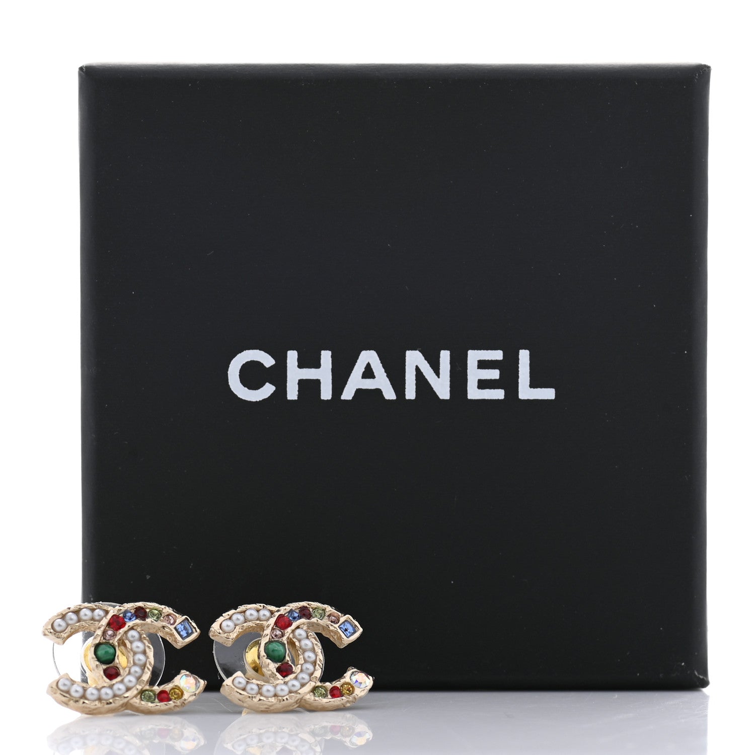 Chanel Pearl Crystal CC Earrings Gold Multicolor 5 of 5