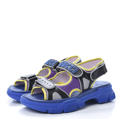 Gucci X SEGA Calfskin Mesh Mens Aguru Sandals 9 Black Blue Purple 3 of 8