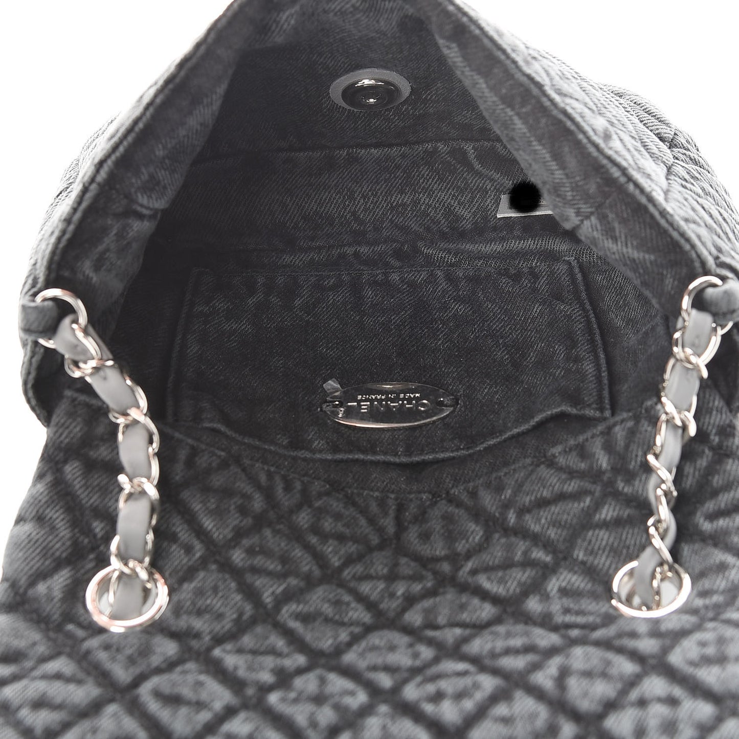 Washed Denim Quilted Small Denimpression Flap Grey Black