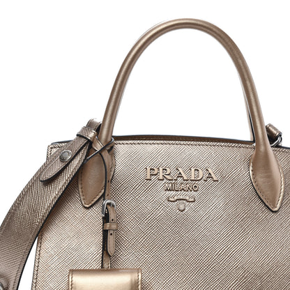 Prada Saffiano Cuir Calfskin Small Monochrome Top Handle Tote Quarzo Mordo 9 of 13