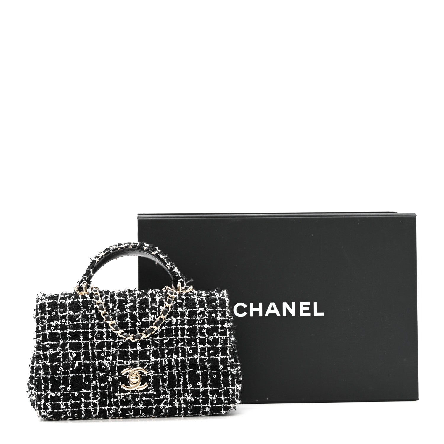 Chanel Tweed Quilted Mini Top Handle Rectangular Flap Black White 16 of 16
