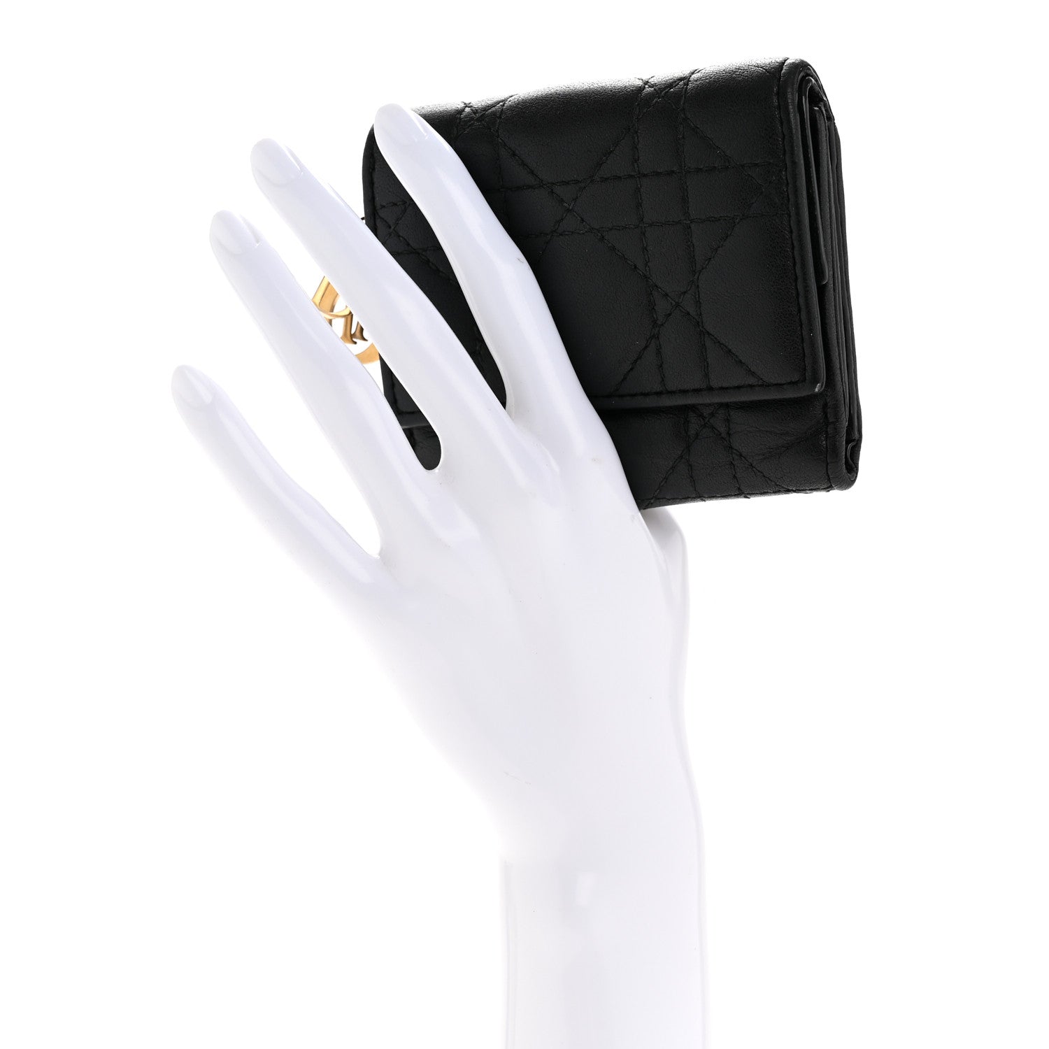 Christian Dior Lambskin Cannage Lady Dior Lotus Wallet Black