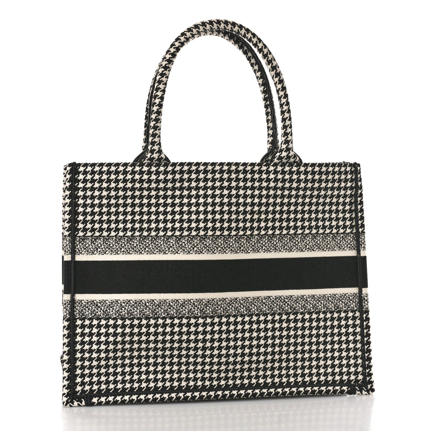 Canvas Houndstooth Embroidered Book Tote Black White