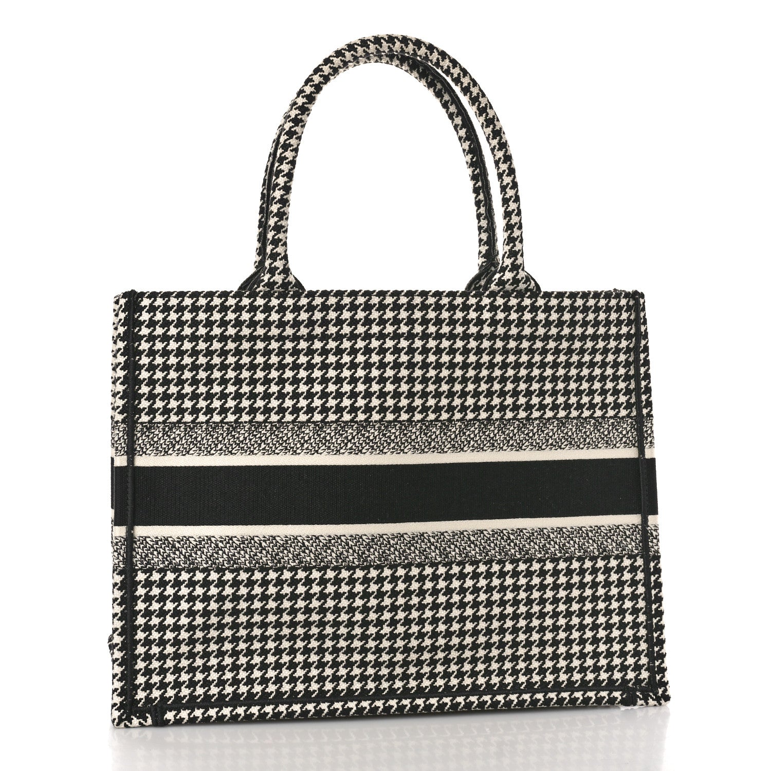 Christian Dior Canvas Houndstooth Embroidered Book Tote Black White 3 of 8