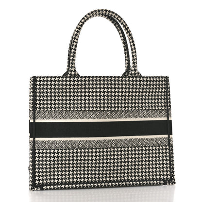 Christian Dior Canvas Houndstooth Embroidered Book Tote Black White 3 of 8