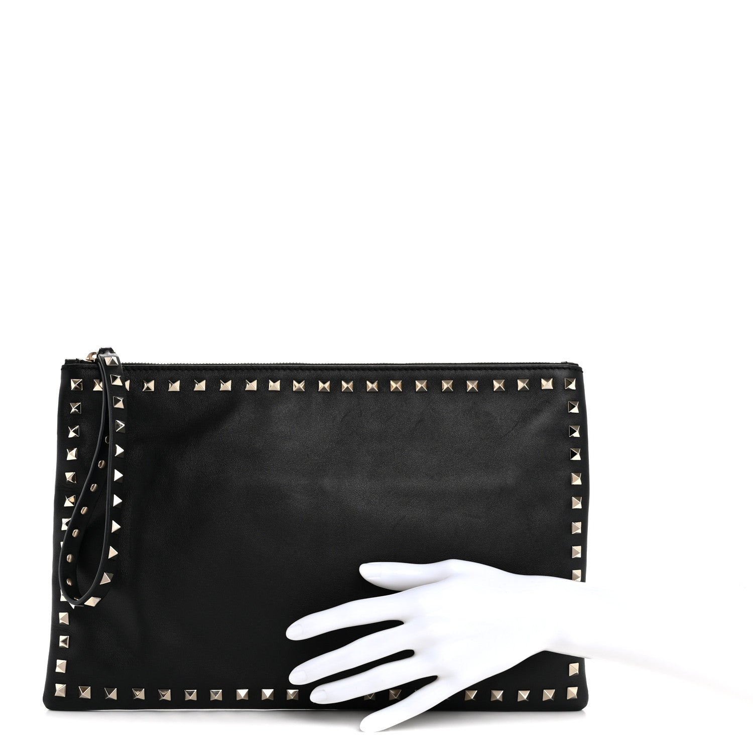 Valentino Garavani Vitello Large Rockstud Zip Wristlet Pouch Black 2 of 13