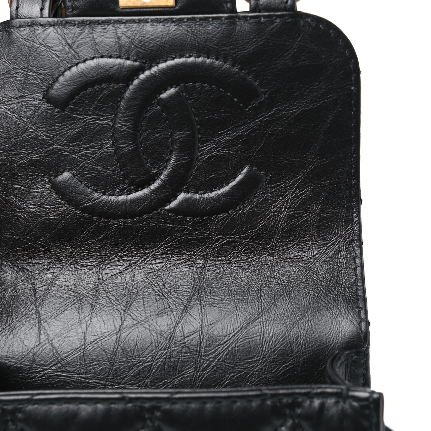 Aged Calfskin Quilted Mini City School Flap Black