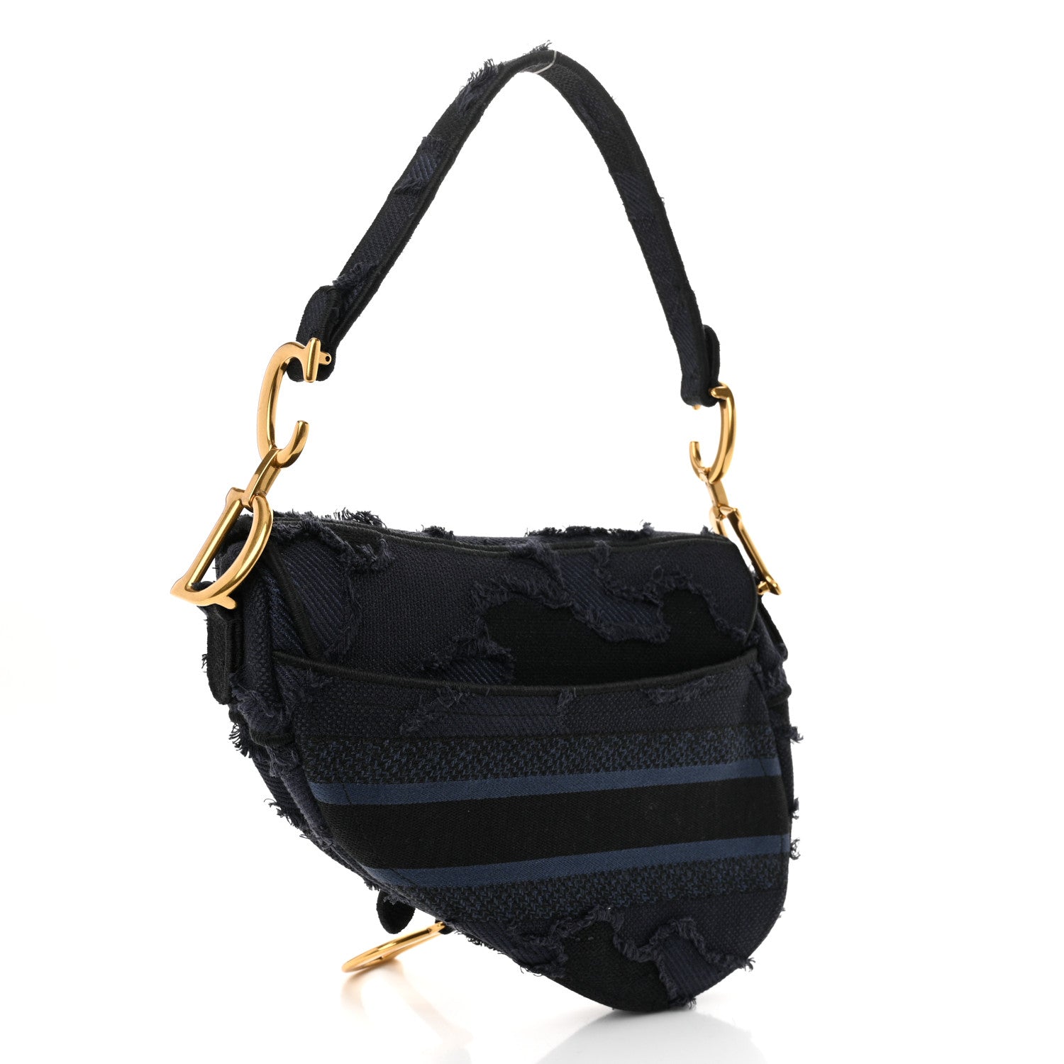 Christian Dior Canvas Embroidered Camouflage Saddle Bag Blue 3 of 11