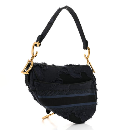 Christian Dior Canvas Embroidered Camouflage Saddle Bag Blue 3 of 11
