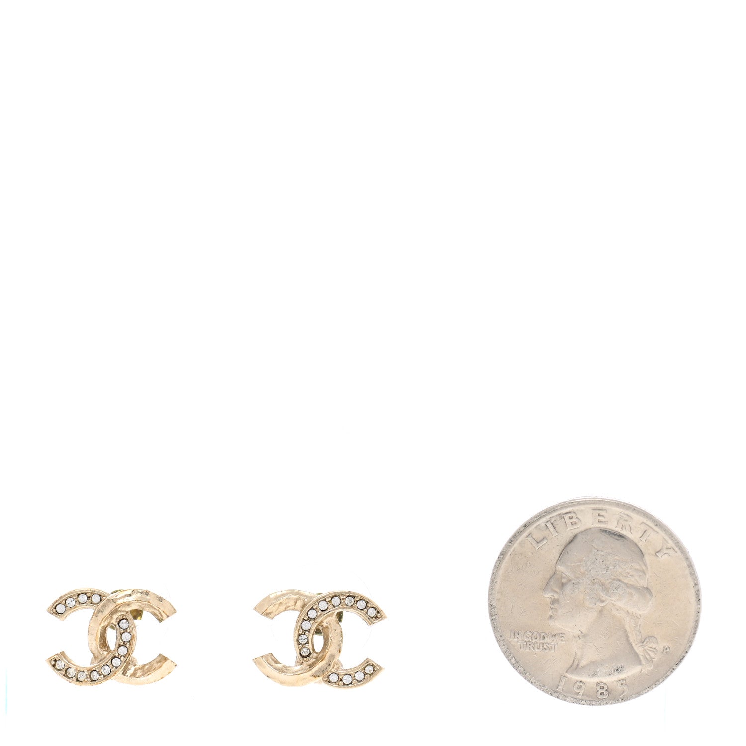 Chanel Textured Metal Crystal CC Earrings Gold 2 of 5