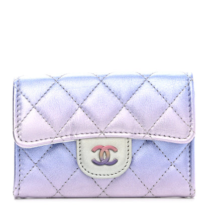 Chanel Gradient Metallic Calfskin Quilted Flap Card Holder Wallet Silver Blue Yellow Purple 1 of 9