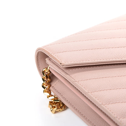 Saint Laurent Grain De Poudre Matelasse Chevron Monogram Chain Wallet Pale Blush 11 of 13