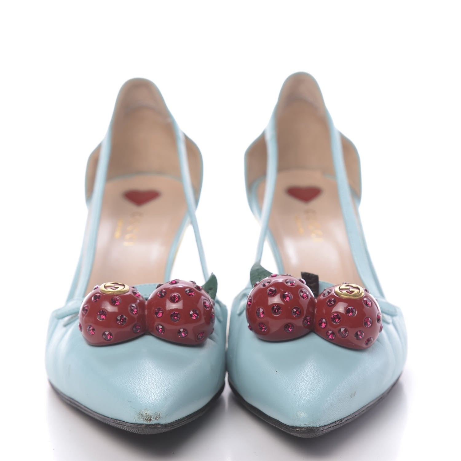 Gucci Malaga Kid Unia Cherry Pumps 38.5 New Acquamarine Emerald Cocoa 2 of 12