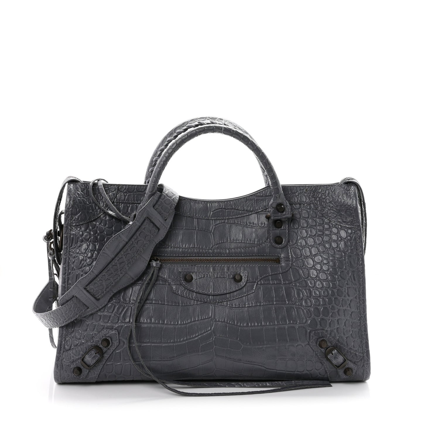 Calfskin Crocodile Embossed Classic Hardware City Gris Beton