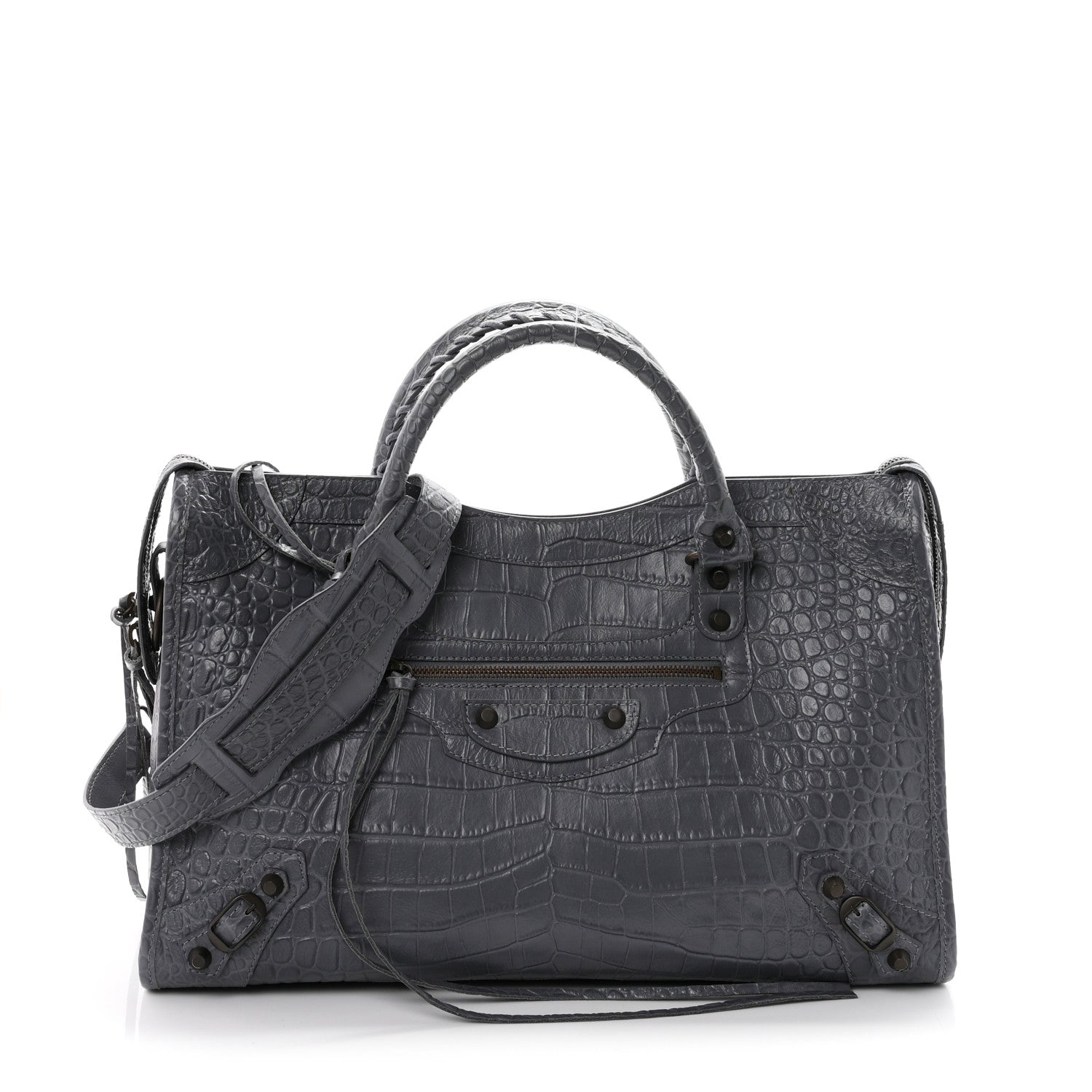 Balenciaga Calfskin Crocodile Embossed Classic Hardware City Gris Beton 1 of 11