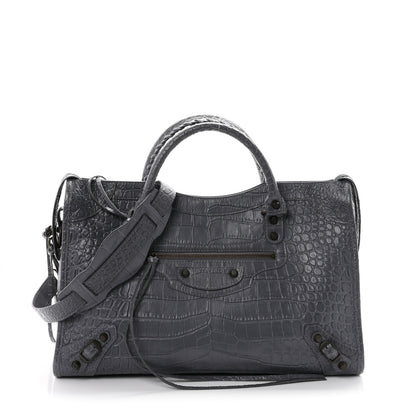 Balenciaga Calfskin Crocodile Embossed Classic Hardware City Gris Beton 1 of 11