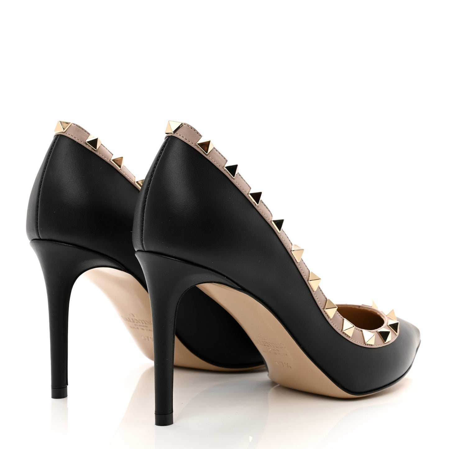 Calfskin Rockstud 85mm Pumps 37.5 Black Poudre
