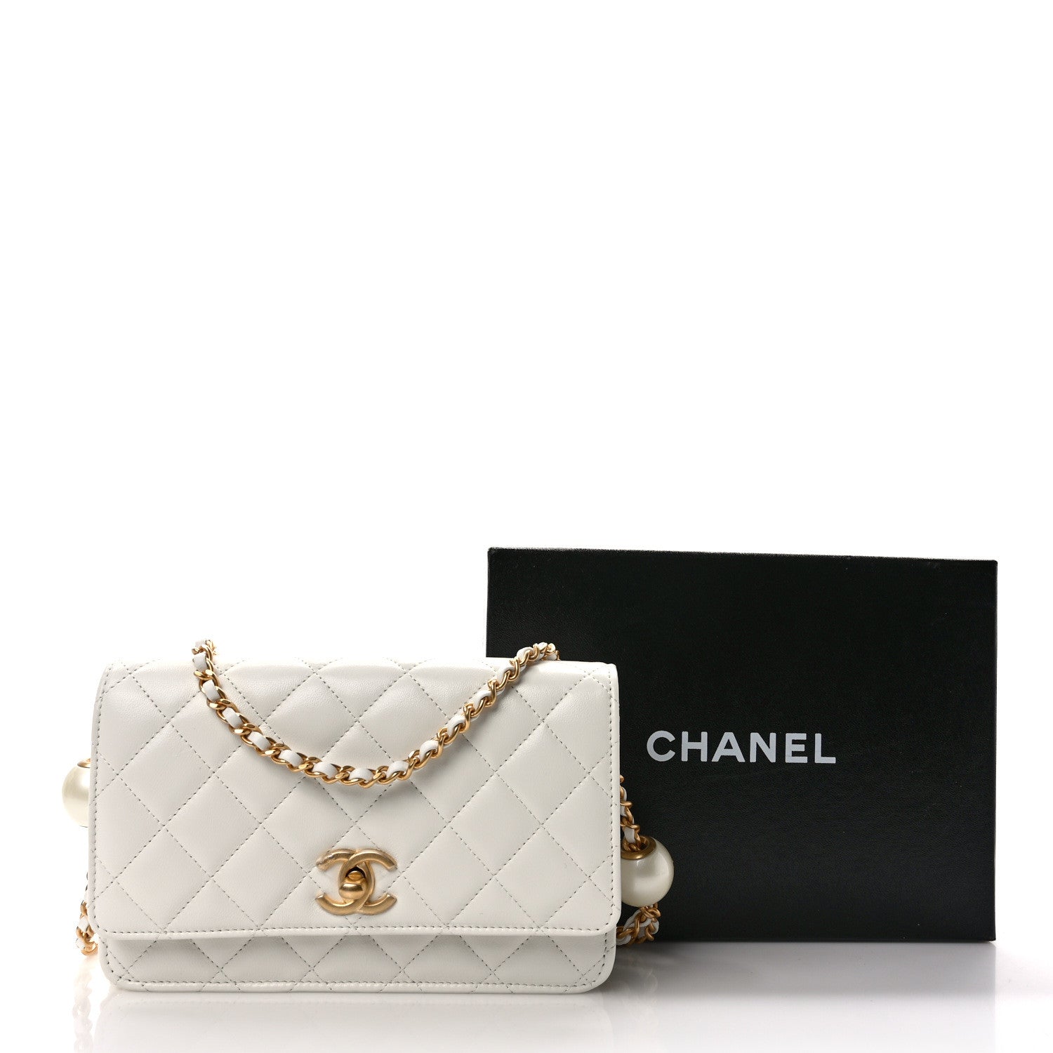 Chanel Lambskin Quilted Pearl Wallet On Chain WOC White 11 of 11