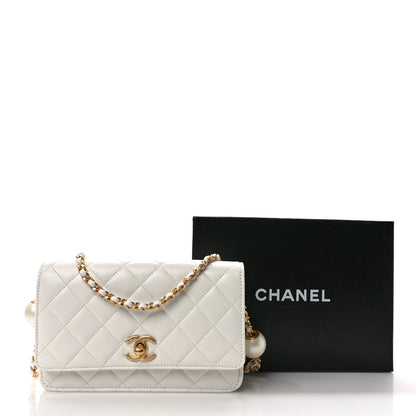 Chanel Lambskin Quilted Pearl Wallet On Chain WOC White 11 of 11