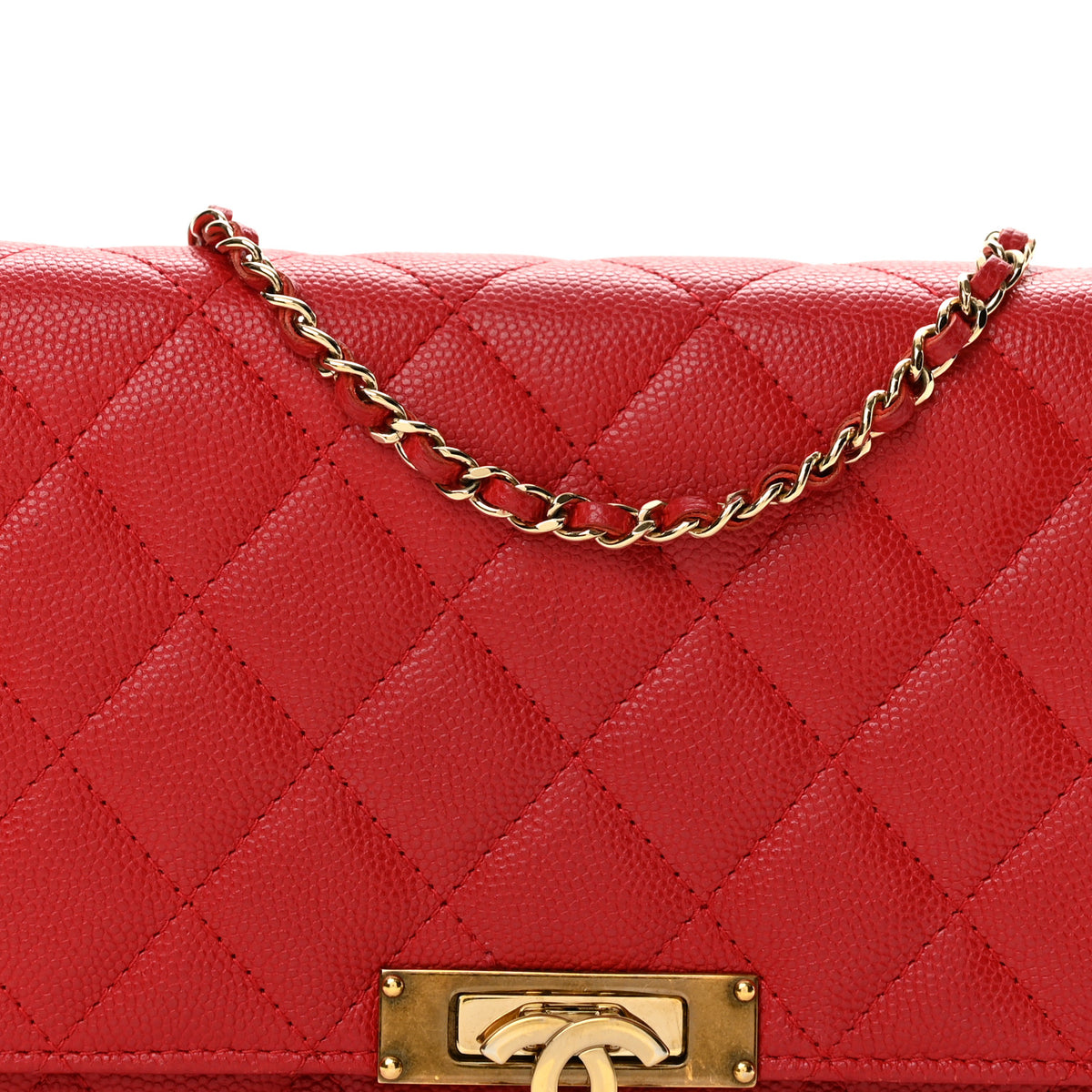 Caviar Quilted Golden Class Wallet On Chain WOC Red