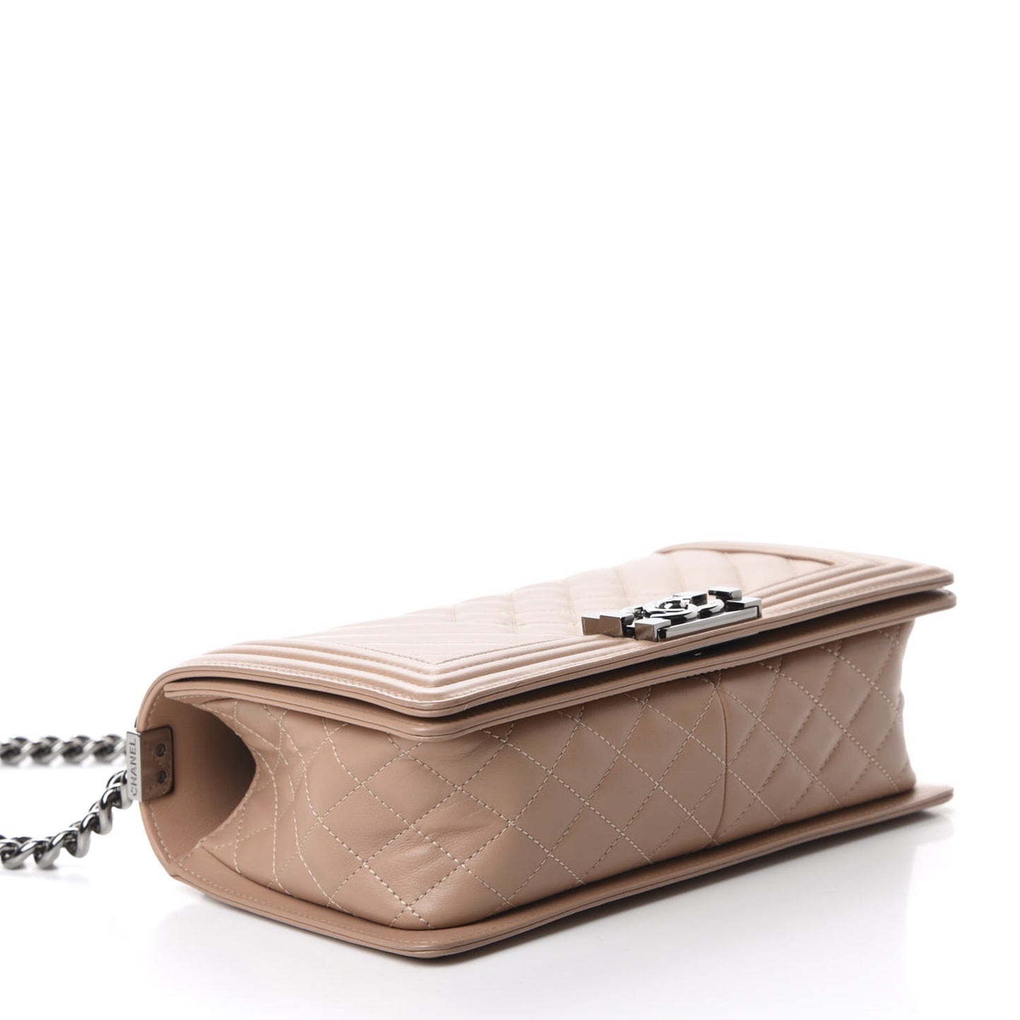 Calfskin Chevron Quilted Medium Boy Flap Beige