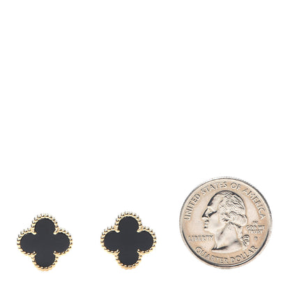 Van Cleef & Arpels 18K Yellow Gold Black Onyx Vintage Alhambra Earrings 2 of 6