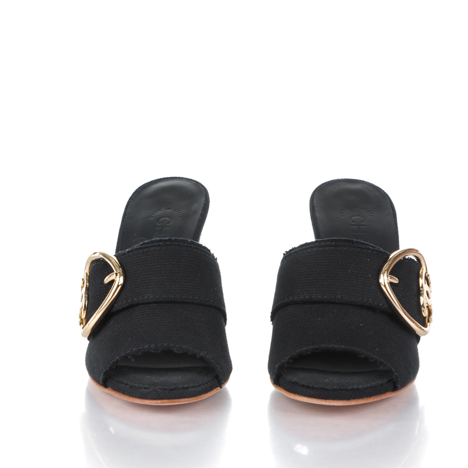Chanel Canvas Heart CC Wedge Sandals 36 Black 2 of 7