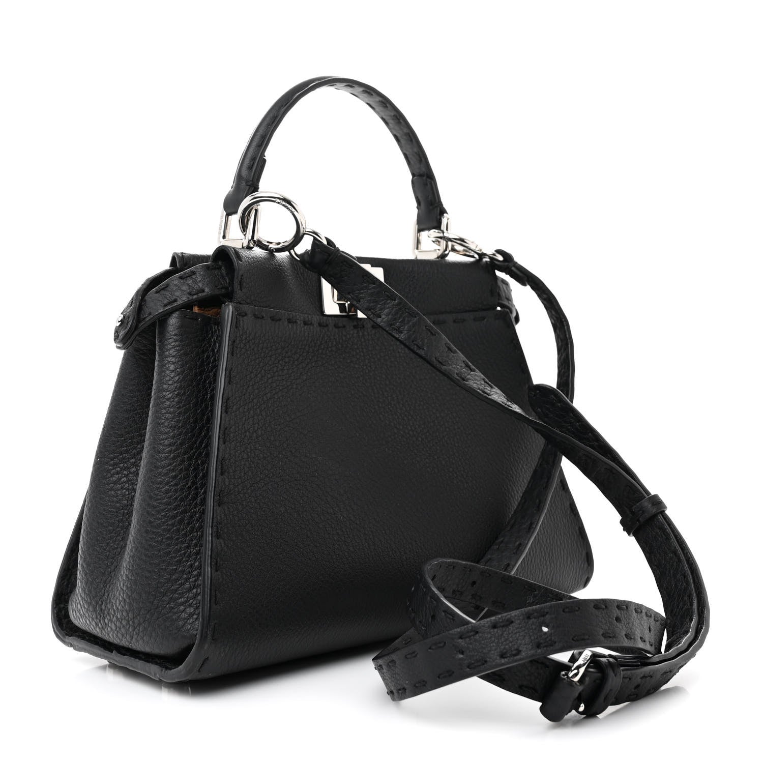 Fendi Cuoio Romano Selleria Bi-Color Mini Peekaboo Iconic Satchel Black Mou 3 of 13
