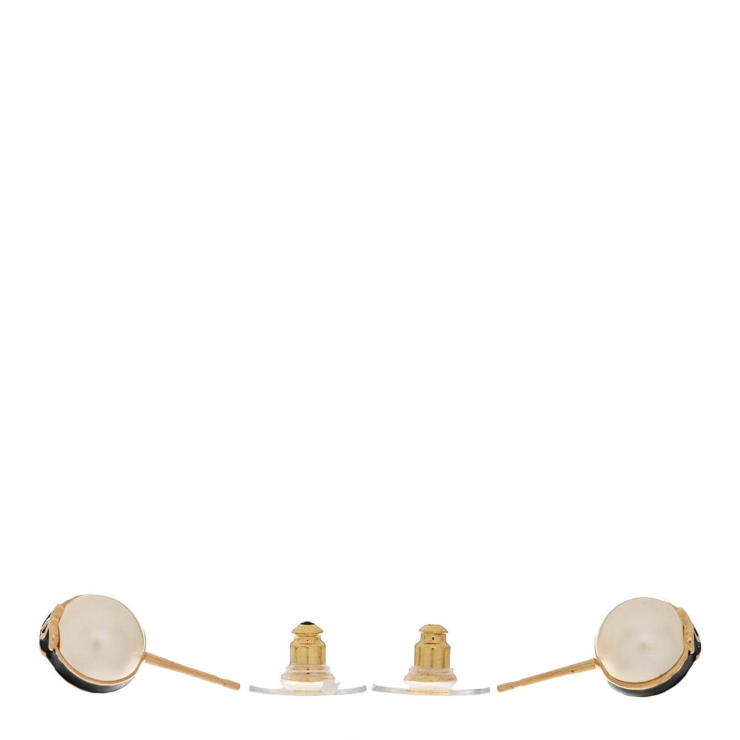 Pearl Metal CC Round Earrings White Black