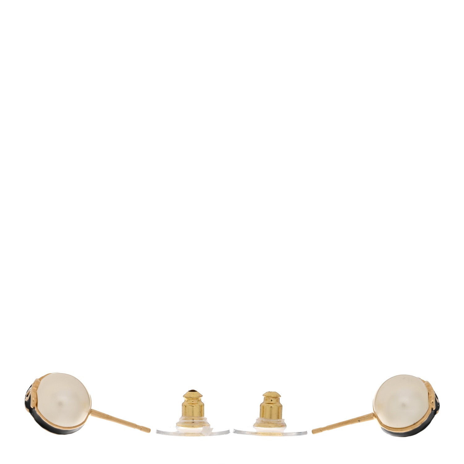 Chanel Pearl Metal CC Round Earrings White Black 3 of 5