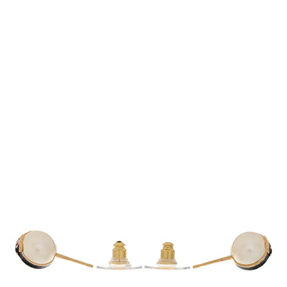 Chanel Pearl Metal CC Round Earrings White Black 3 of 5