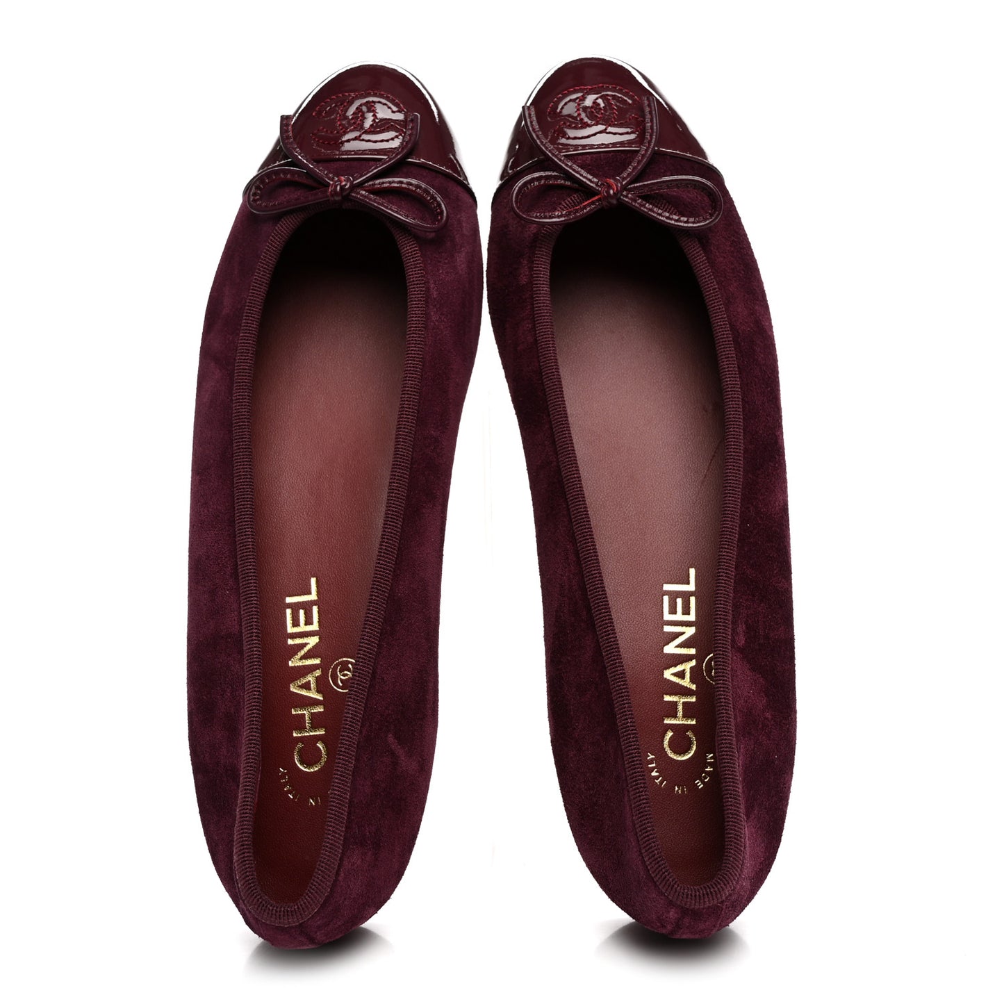 Suede Patent Calfskin Cap Toe CC Ballerina Flats 40 40 Burgundy