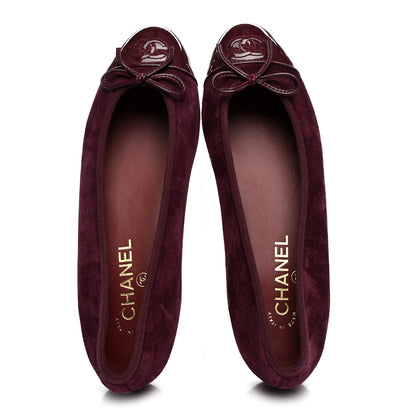 Chanel Suede Patent Calfskin Cap Toe CC Ballerina Flats 40 40 Burgundy 2 of 10