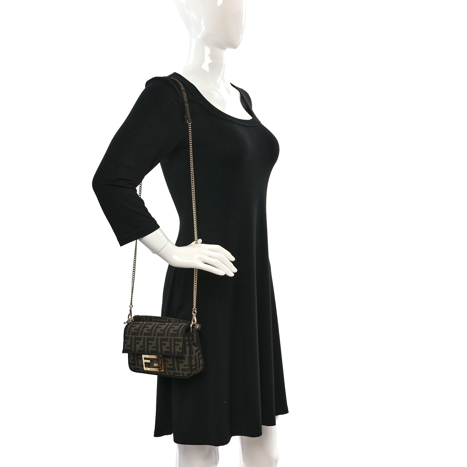 Fendi Fabric Jacquard FF 1974 Mini Baguette Tobacco Moro Black 2 of 10