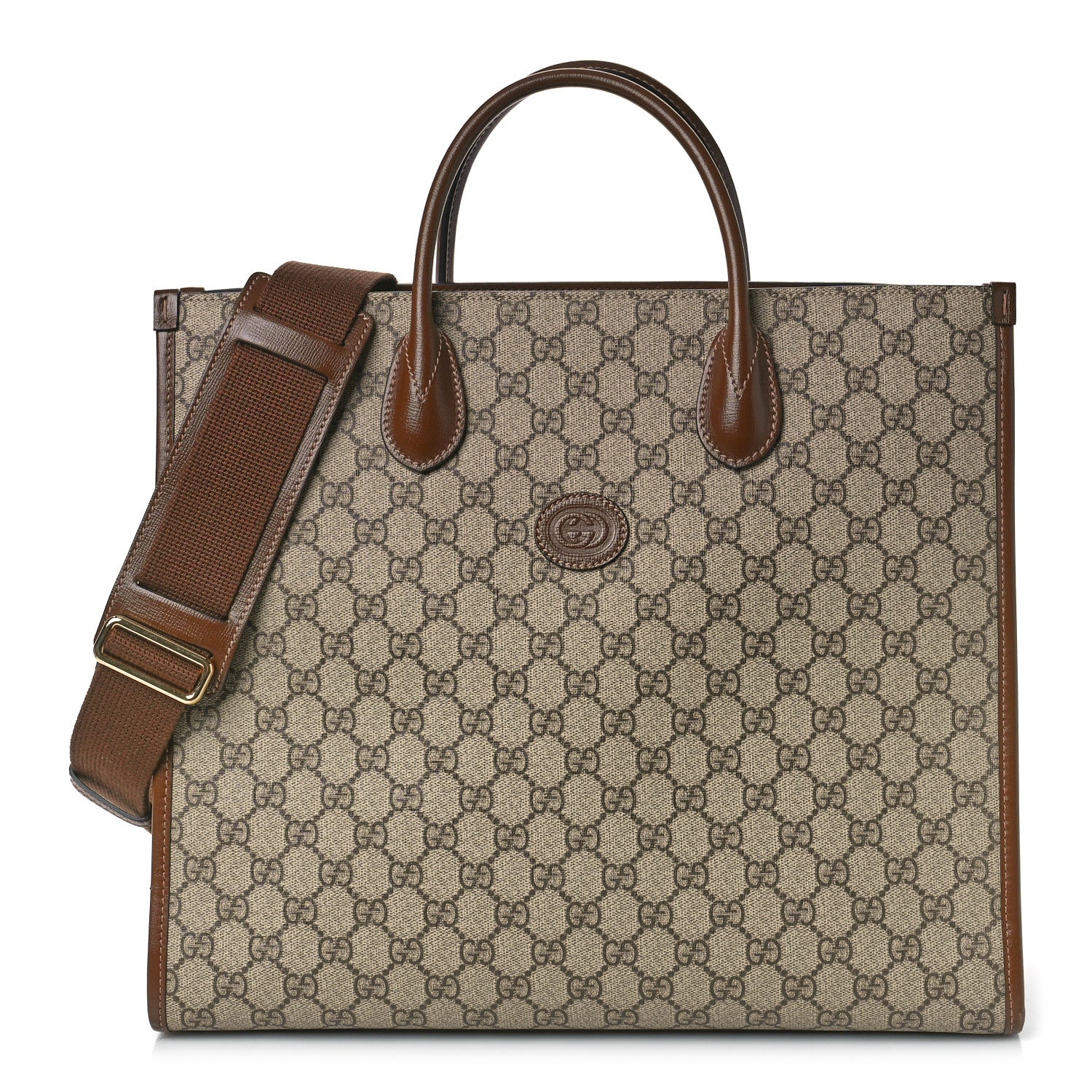 Gucci GG Supreme Monogram Azalea Calfskin Medium Retro Interlocking G Tote Bag Beige Ebony Brown Sugar 1 of 9